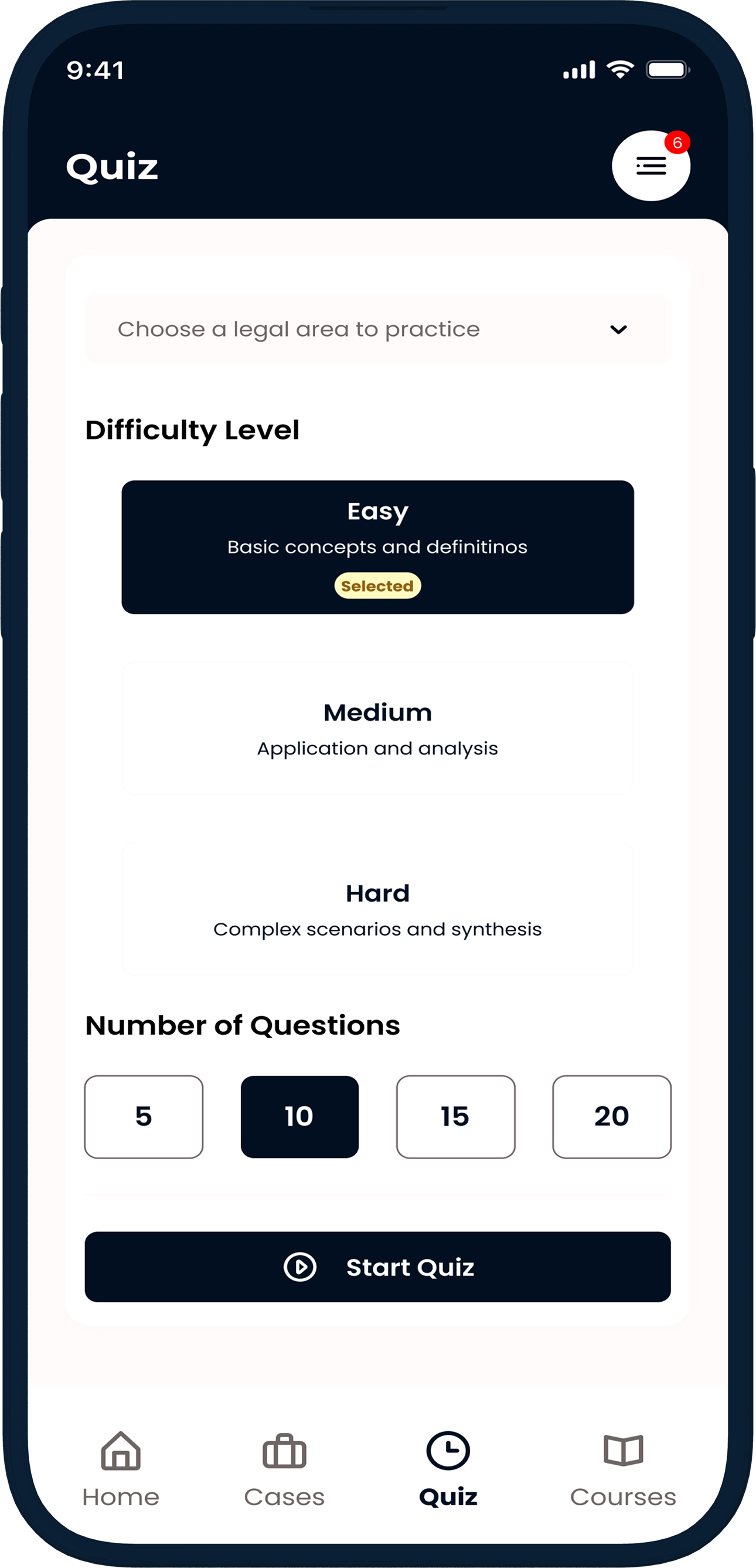 Take Quiz Screen